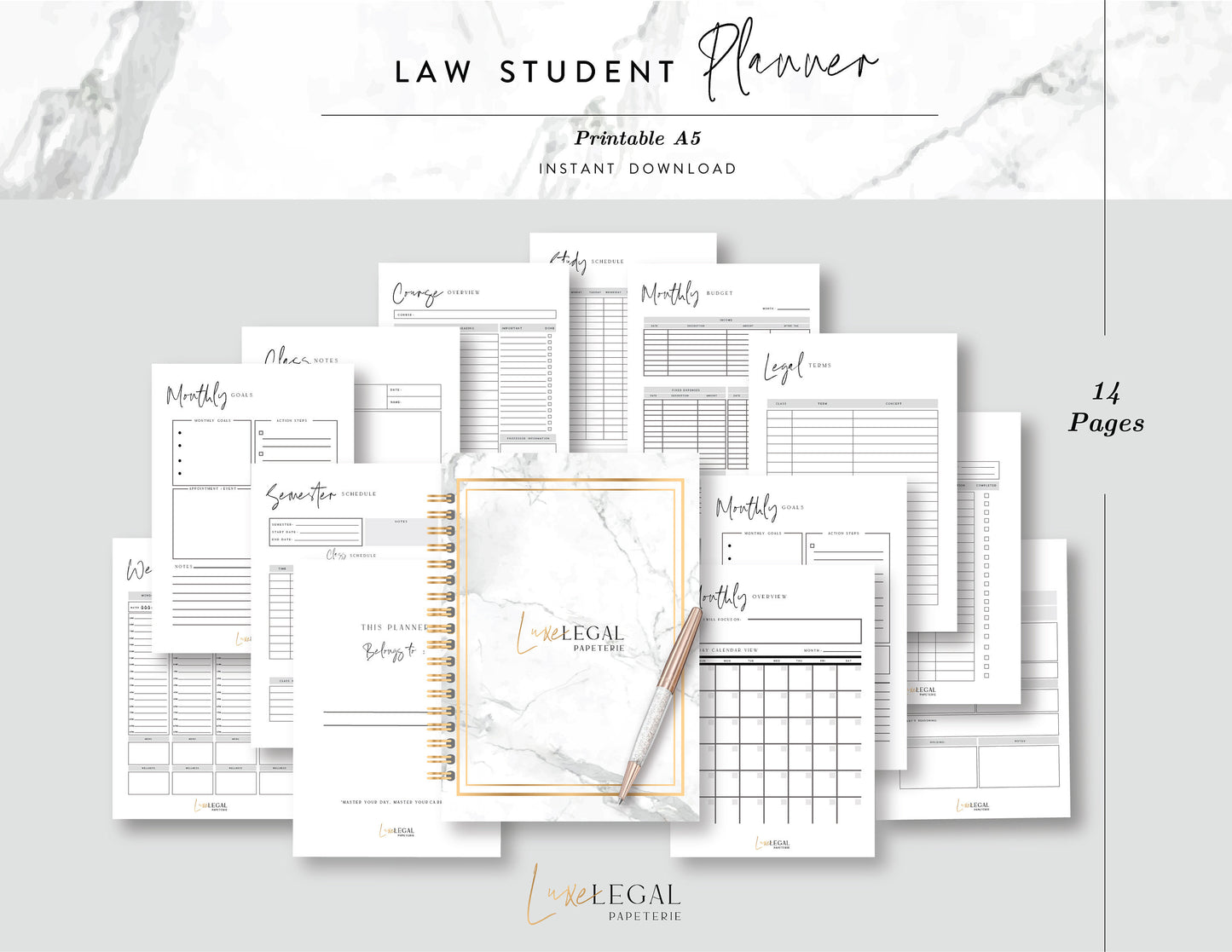 Law School Planner - Law Student Essential - Law School Supplies - Law Planner - Luxe Papeterie