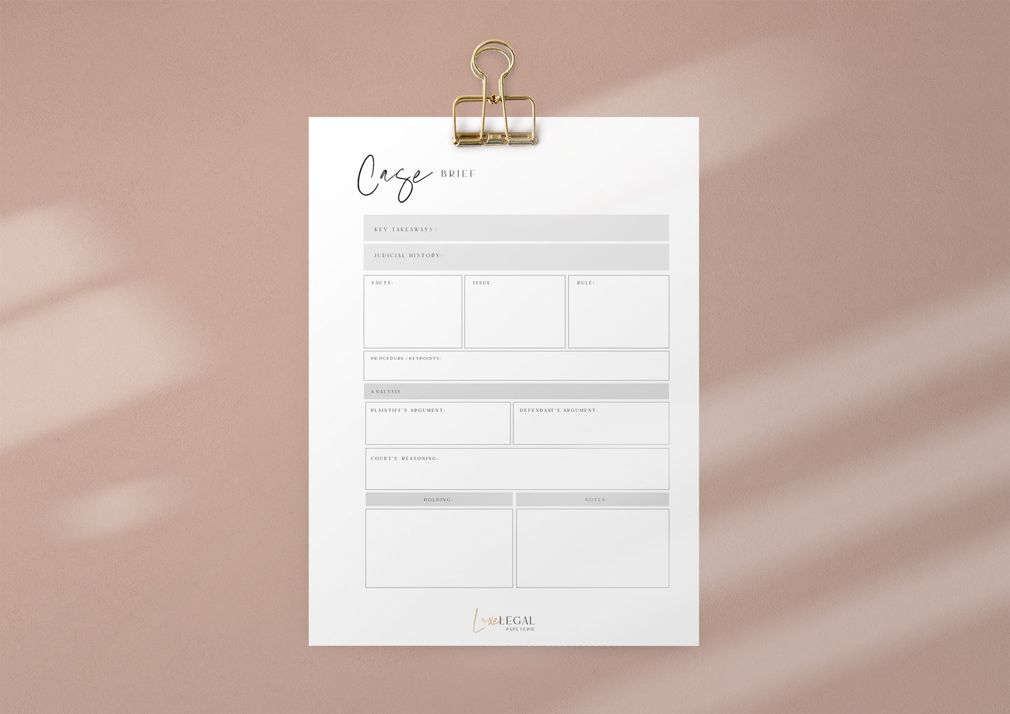 Law School Case BRIEF Template - Luxe Legal Papeterie - Luxe Law School - Case Brief Template - Law Student Essentials