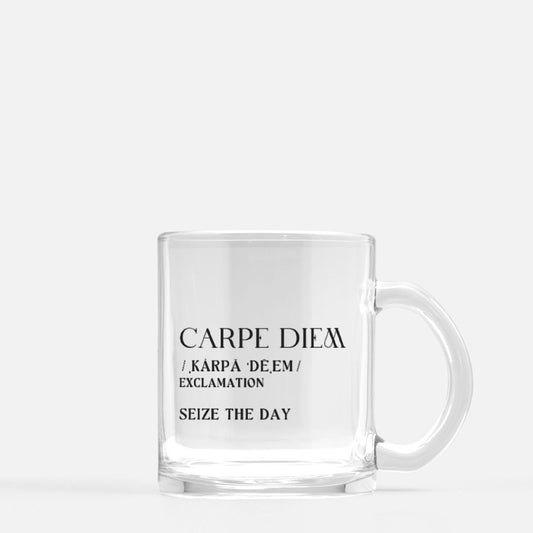 carpe diem coffee mug// DEFINITION SERIES // Clear Coffee MUG/ Coffee Lover / Best Coffee Mugs and Gifts / Law school gifts law student essentials / Coffee Enthusiast / Coffee Roaster / Luxury Coffee Mugs / Best Coffee / Coffee Cup Gifts / Clear Tea Mug / Best Tea Set / Nice Coffee Mugs / Luxe Papeterie / NOU PAPERGOODS / Coffee Collector